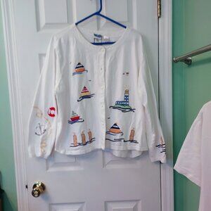 Michael Simon Lite Cardigan Sail Boats EUC Size 3X